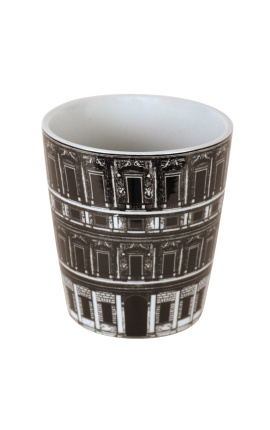 "Palác" kónická váza / plantér v černobílé smálené porcelainelain