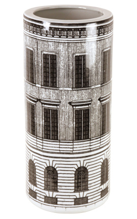Umbrella stand Size XL "Palace" in black and white enameled porcelain