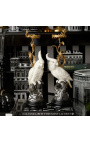 Grande candeliere pappagallo bianco in porcellana e bronzo dorato
