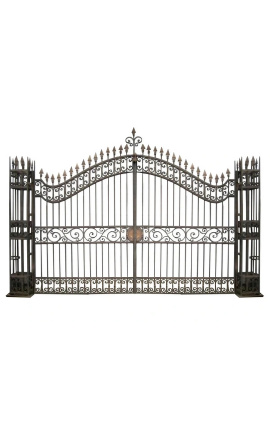 Gate for castle, baroque wrought iron gates with two doors and two columns
