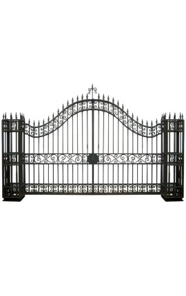 Gate for castle, baroque wrought iron gates with two doors and two columns
