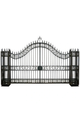 Puerta para castillo, puertas de hierro forjado barroco con dos puertas y dos columnas