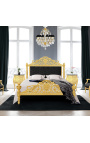 Барокко кровать черного бархата и золотой древесины