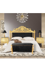 Barock sänggavel svart sammetstyg och guldträ