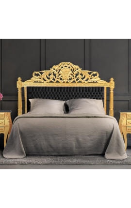 Baroque bed headboard black velvet fabric and gold wood