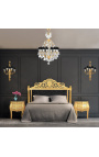 Барокко кровать изголовьем черного бархата и золотой древесины