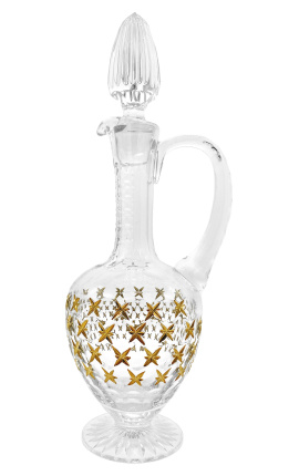 Decantador (jarra) em cristal com motivos florais gravados a ouro
