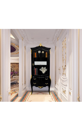 Barokk vitrin szekrény feketére lakkozott fényes arany bronzokkal
