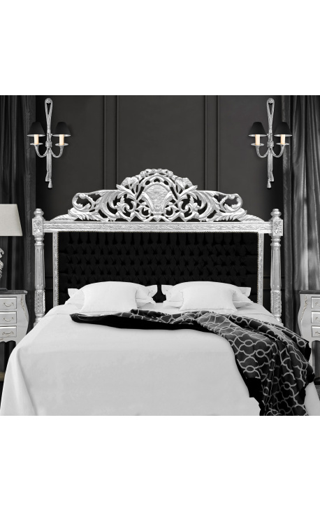 Tête de lit Baroque tissu velours noir et bois argenté