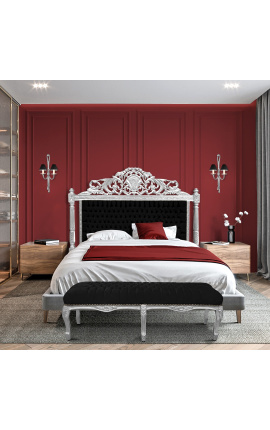 Flat Bench Louis XV stílusú fekete bársony szövet és ezüst fa