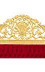 Barockbett-Kopfteil aus burgunderrotem Samt und goldenem Holz