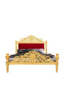 Barokní postel vínově červená sametová látka a zlaté dřevo