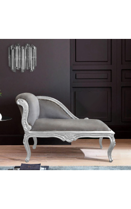Dormeuse in stile Luigi XV in tessuto grigio e legno argentato