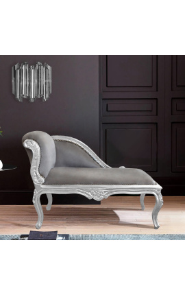 Louis XV-Chaiselongue aus grauem Stoff und silbernem Holz