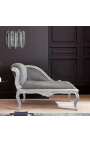 Louis XV chaise longue grijze stof en zilver hout - 10