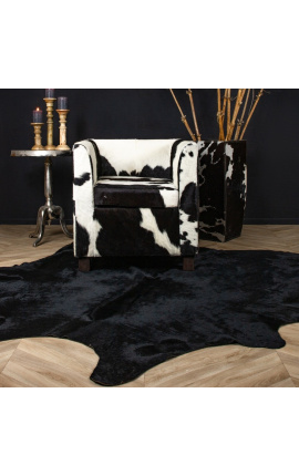 Teppich aus echtem Rindsleder in Schwarz und gesprenkeltem weißem Rindsleder