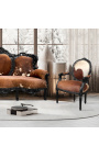 Барокко кресло Louis XV стиле реальной коровы кожи коричневого и черного лакированного дерева