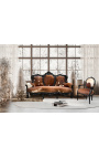 Barocksofa Rindsleder braun und weiß mit glänzend schwarzem Holz - 11