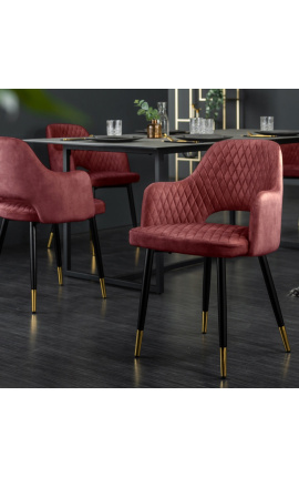 Ensemble de 2 chaises de repas &quot;Madrid&quot; design en velours rouge