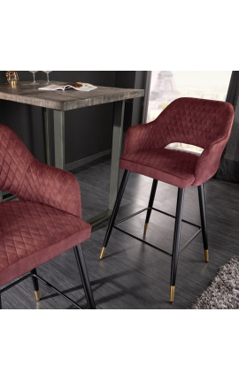 Set of 2 bar chairs "Madrid" design in red velvet