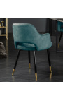 Set of 2 dining chairs "Madrid" design in petrol blue velvet