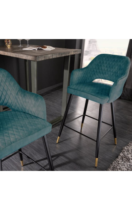 Sæt af 2 barstole "Madrid" design i benzinblå fluvat