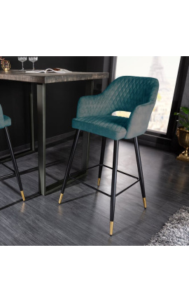 Ensemble de 2 chaises de bar &quot;Madrid&quot; design en velours bleu pétrole