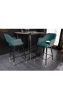 Set of 2 bar chairs "Madrid" design in petrol blue velvet