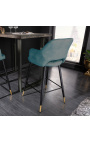 Conjunto de 2 cadeiras de bar de design "Madrid" em veludo azul petróleo
