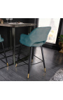 Set of 2 bar chairs "Madrid" design in petrol blue velvet