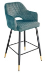 Set of 2 bar chairs "Madrid" design in petrol blue velvet