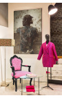 Barock fåtölj i rokokostil rosa sammetstyg och svart trä