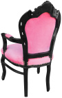 Barocker Rokoko-Stil Sessel-Rosa-Samt und glänzendes schwarzes Holz - 20