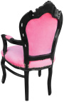 Barokkityylinen rokokootyylinen nojatuoli vaaleanpunaista samettikangasta ja mustaa puuta