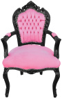 Fauteuil in barokke rococostijl roze fluwelen stof en zwart hout