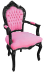 Fauteuil de style baroque rococo velours rose et bois noir