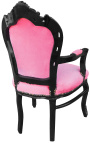 Poltrona in stile rotococò barocco in velluto rosa e legno nero lucido - 19