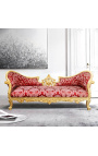 Baroque Napoleon III style sofa red "Gobelins" fabric and gold leaf wood