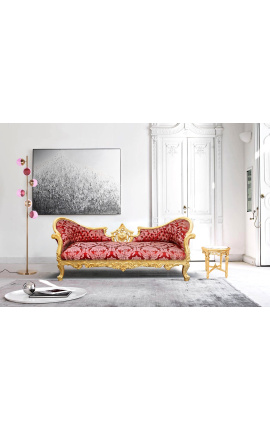 Sofa v baroknem slogu Napoleona III. rdeča &quot;Šablone&quot; tkanina in les iz zlatih listov
