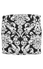 Repose-pied baroque tissu motifs floraux blanc et bois noir