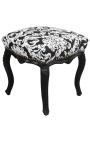 Baroque footstool in white floral fabric and black wood