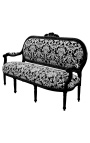 Louis XVI style sofa in white floral fabric and black wood