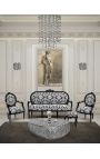 Καναπές στυλ Louis XVI από λευκό φλοράλ ύφασμα και μαύρο ξύλο