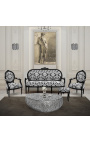 Καναπές στυλ Louis XVI από λευκό φλοράλ ύφασμα και μαύρο ξύλο