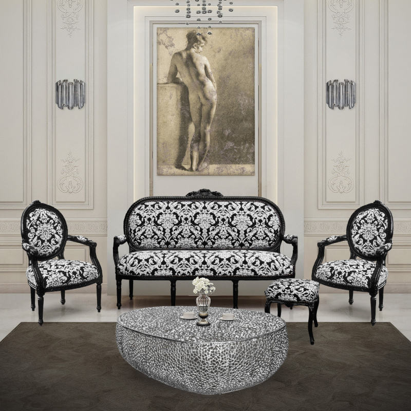 French louis xv green damask living room set