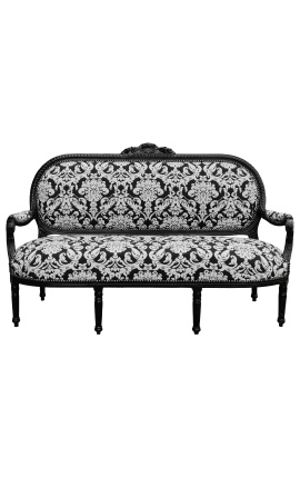 Sofa im Louis XVI-Stil aus weißem Blumenstoff und schwarzem Holz