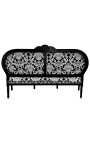 Sofa im Louis XVI-Stil aus weißem Blumenstoff und schwarzem Holz