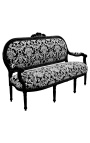 Louis XVI style sofa in white floral fabric and black wood