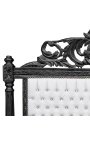 Baroque bed headboard white leatherette and rhinestones black lacquered wood