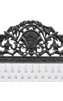 Barockbett-Kopfteil aus weißem Kunstleder und Strasssteinen aus schwarz lackiertem Holz